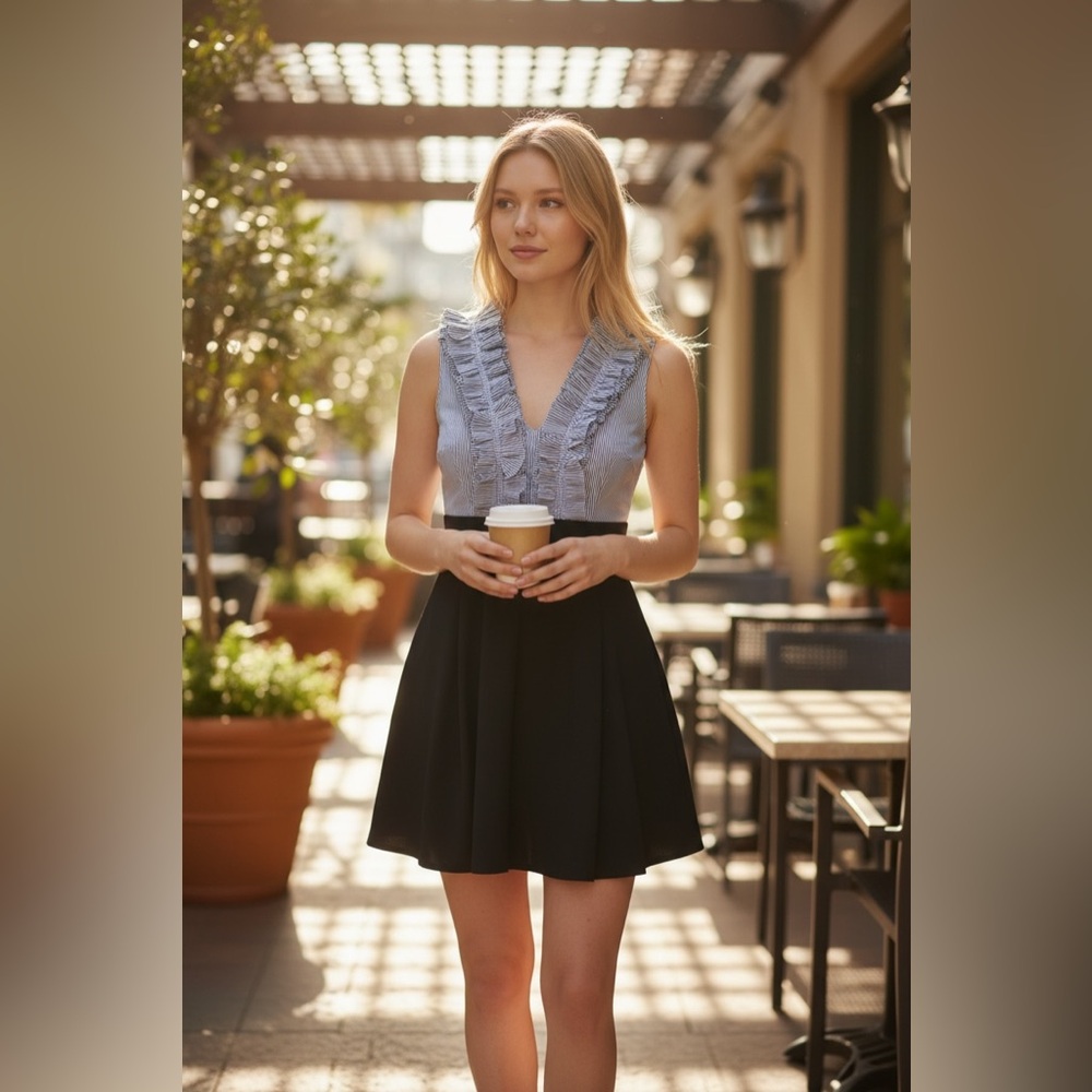 Gracia Black and White Ruffled  Dress